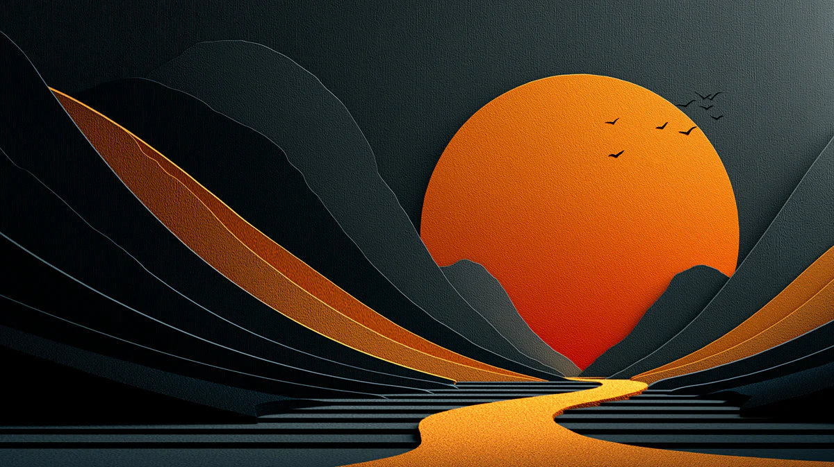 Minimalist Golden Sunset Mountain Mural Wallpaper — Modern Landscape Mural Wallpaper - room preview 02