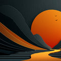Minimalist Golden Sunset Mountain Mural Wallpaper — Modern Landscape Mural Wallpaper - room preview 02