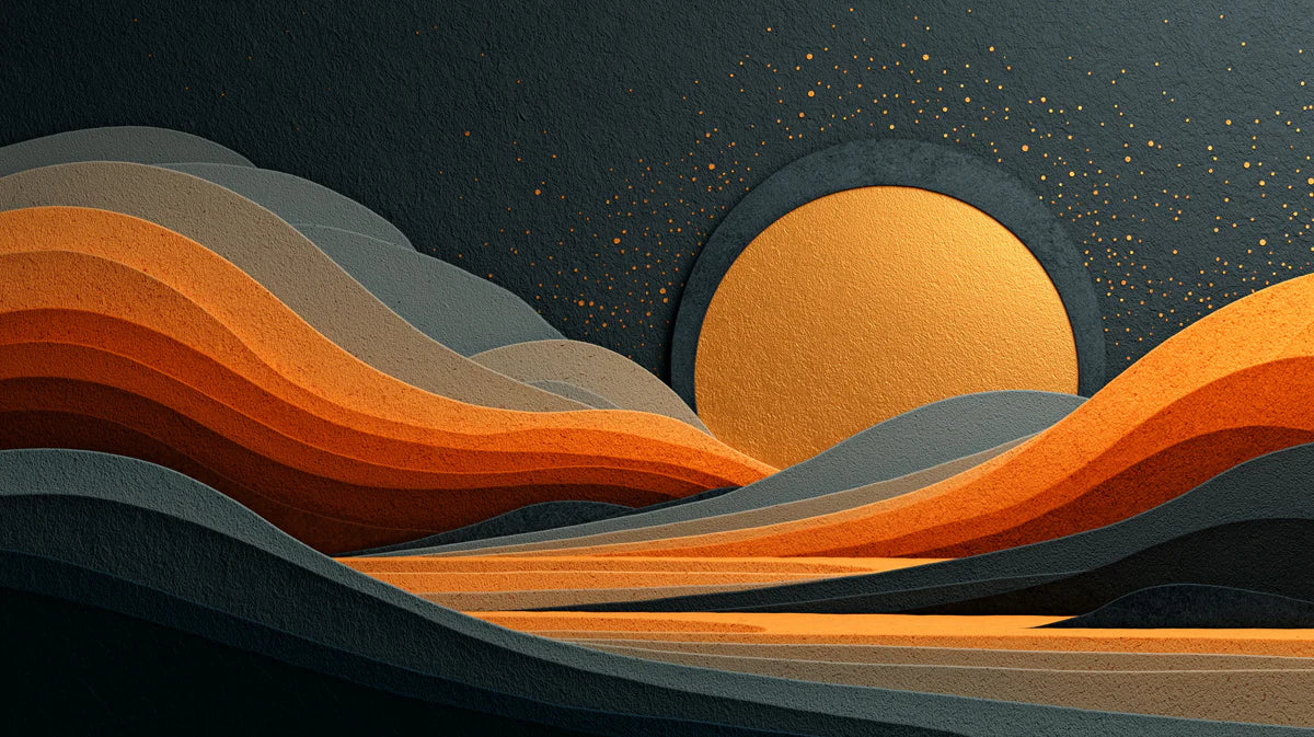 Abstract Golden Sun Horizon Mural Wallpaper — Modern Layered Landscape Mural Wallpaper - room preview 02