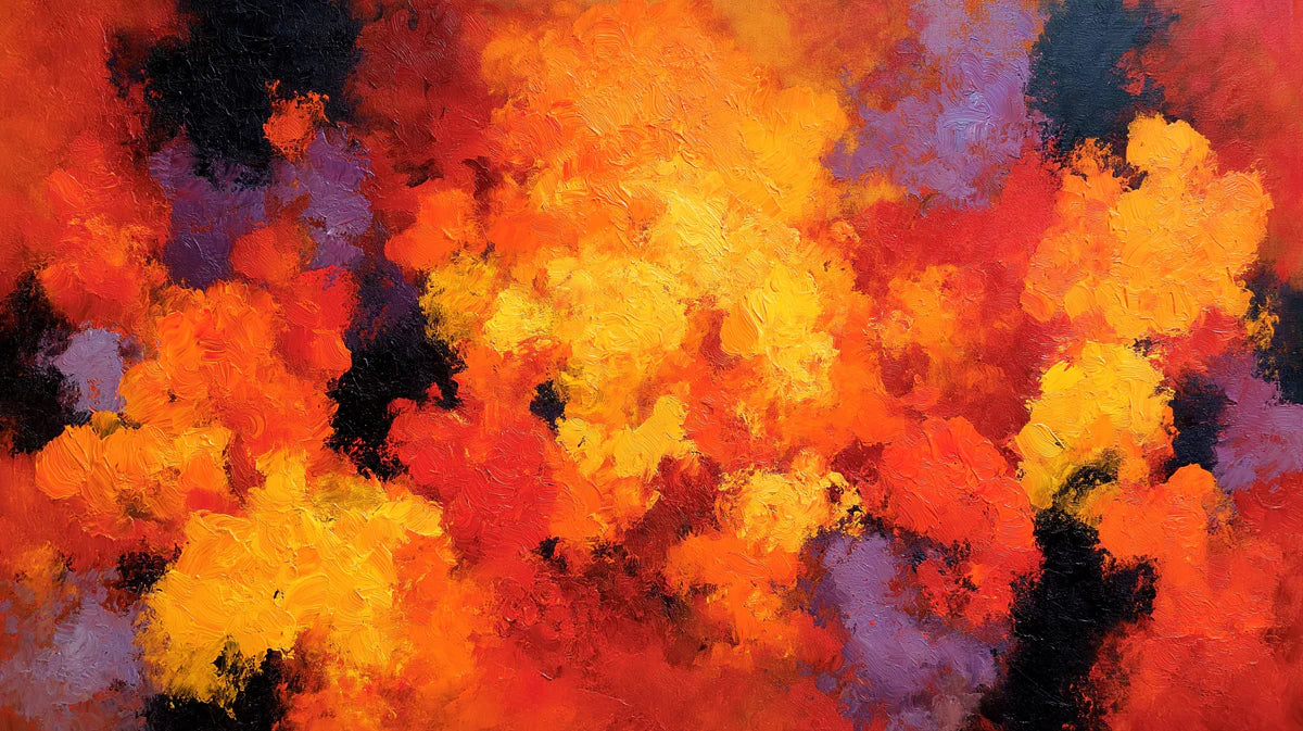 Fiery Abstract Paint Mural Wallpaper — Vibrant Impasto Brushstrokes Mural Wallpaper - room preview 02