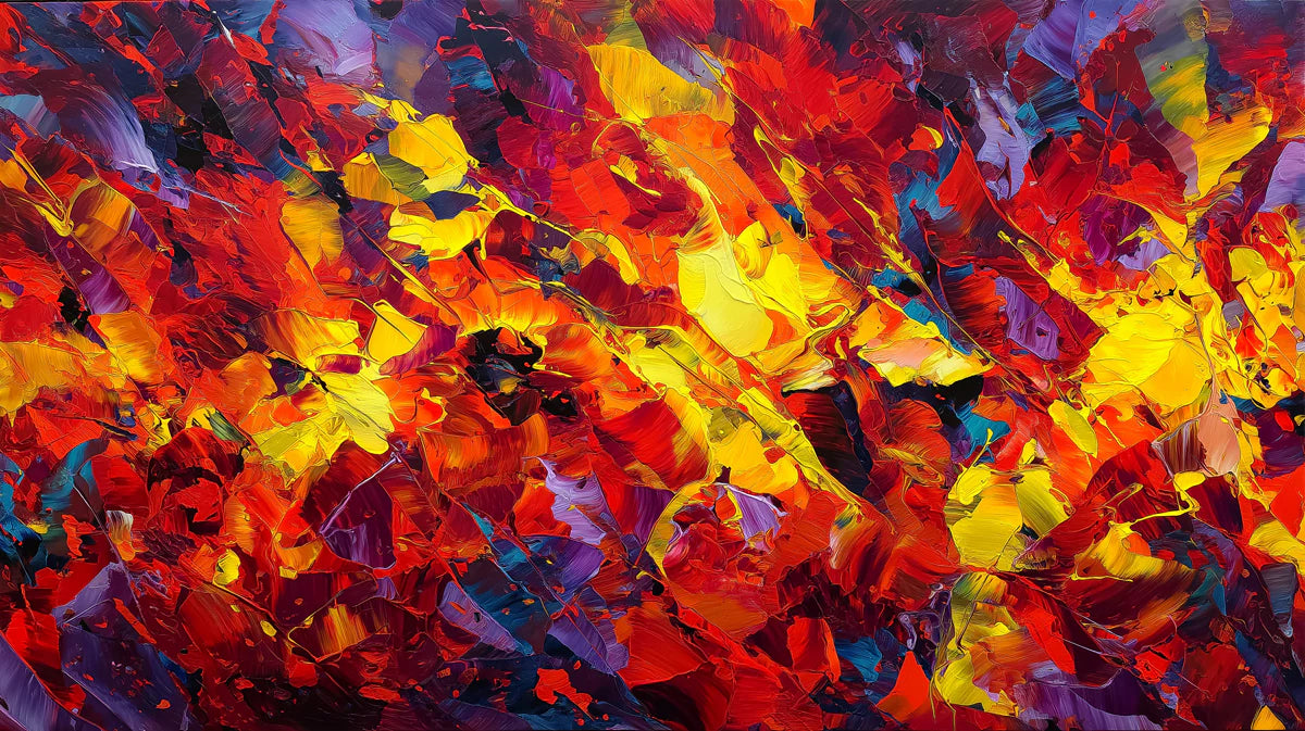 Fiery Impasto Abstract Mural Wallpaper — Vibrant Palette Knife Art Mural Wallpaper - room preview 02
