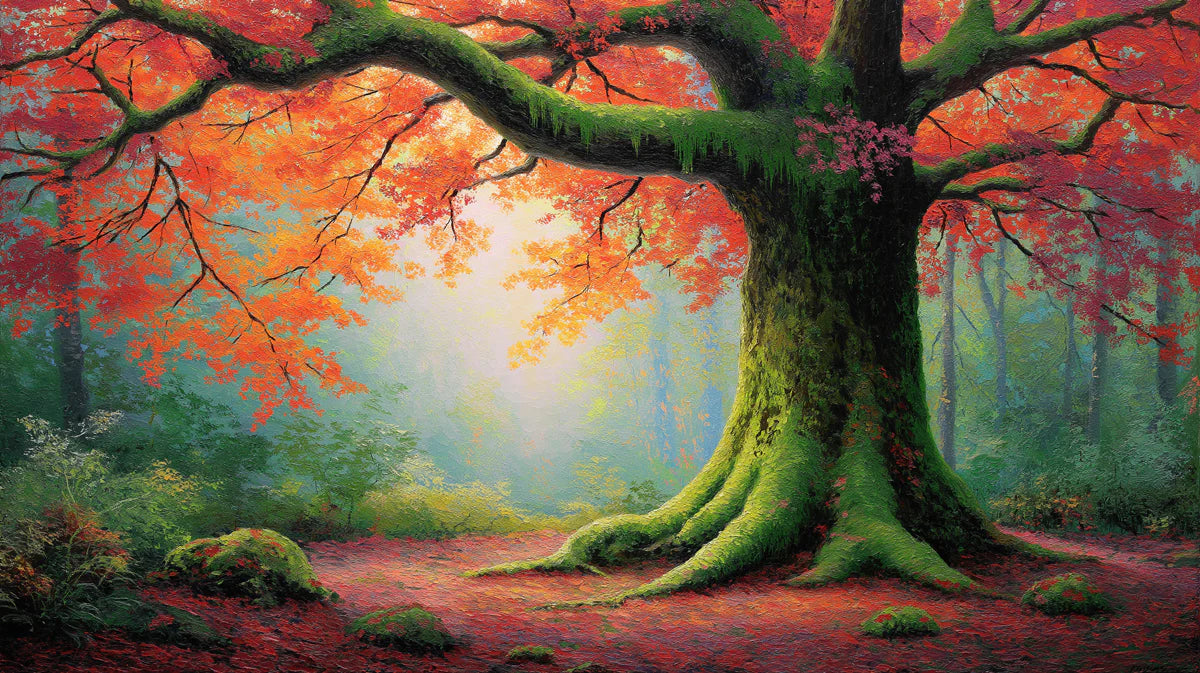 Autumn Oak Forest Mural Wallpaper — Impressionistic Tree Scene Mural Wallpaper - room preview 02