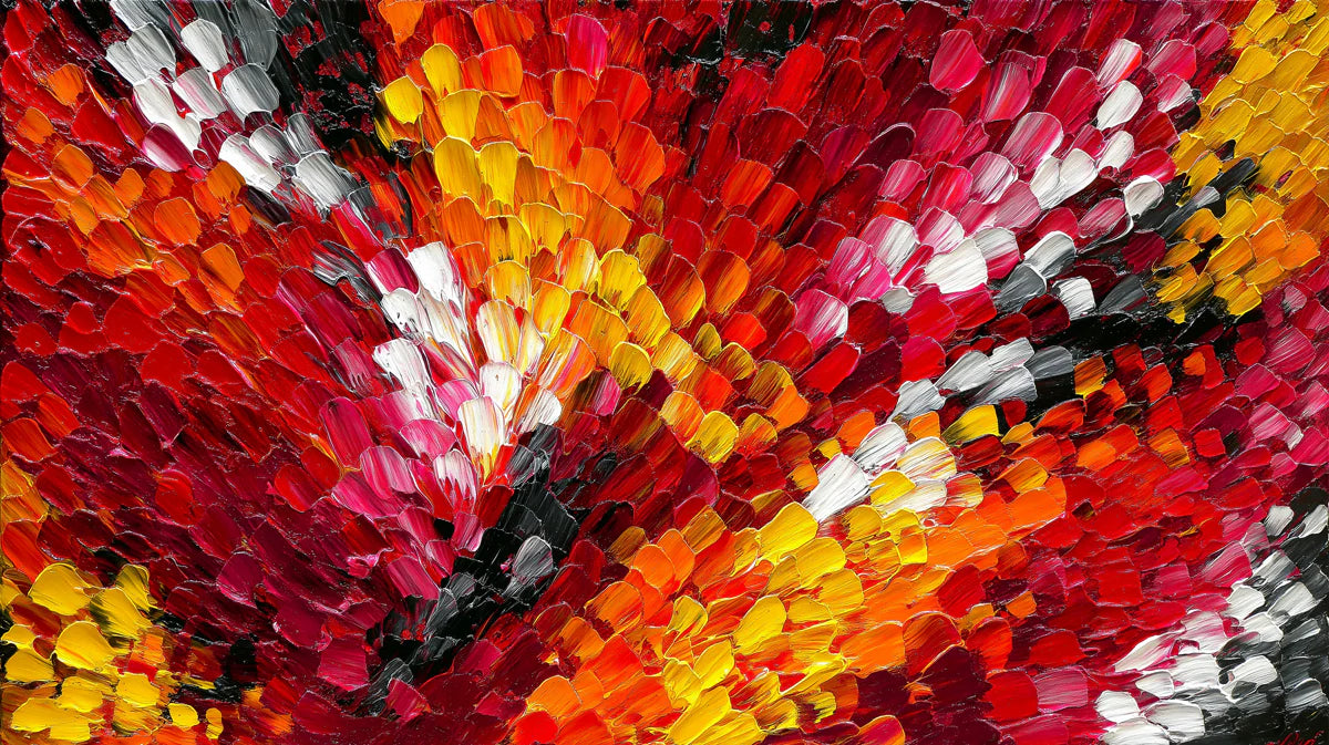 Fiery Petal Impasto Mural Wallpaper — Vibrant Abstract Art Mural Wallpaper - room preview 02