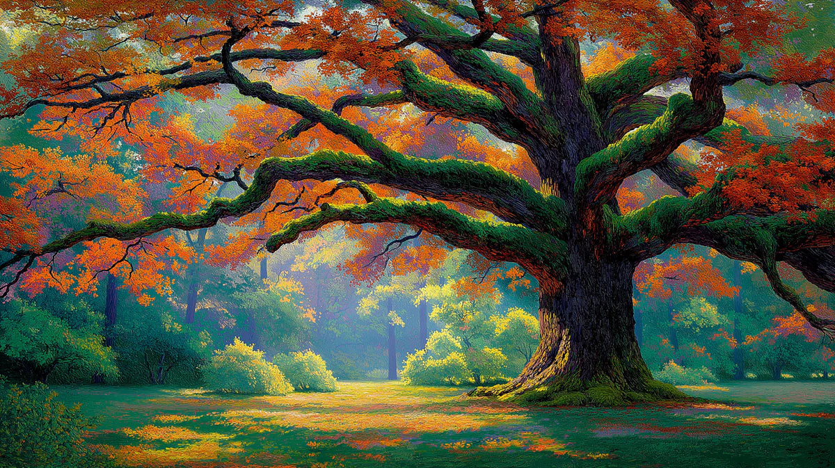 Autumn Oak Impressionist Mural Wallpaper — Vibrant Forest Scene Mural Wallpaper - room preview 02