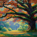 Autumn Oak Impressionist Mural Wallpaper — Vibrant Forest Scene Mural Wallpaper - room preview 02