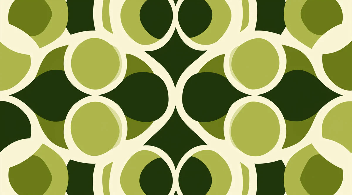 Retro Geometric Circle Mural Wallpaper — Olive and Forest Green Mural Wallpaper - room preview 02