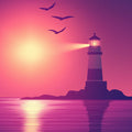 Coastal Lighthouse Sunset Mural Wallpaper — Dreamy Gradient Art Mural Wallpaper - room preview 02