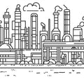 Industrial Factory Skyline Mural Wallpaper — Linear Urban Art Mural Wallpaper - room preview 02