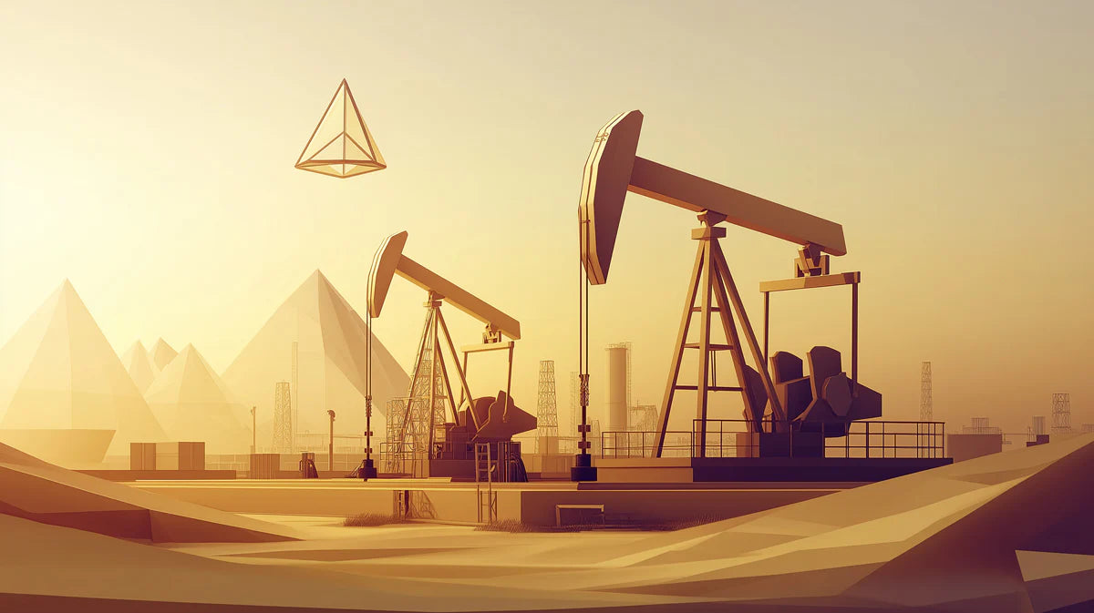 Industrial Desert Oil Rig Mural Wallpaper — Minimalist Low Poly Art Mural Wallpaper - room preview 02