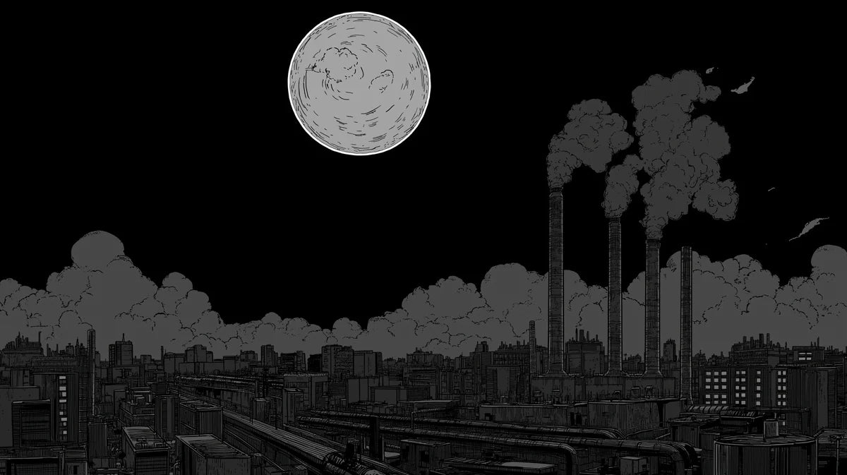 Industrial Nightscape Mural Wallpaper — Stark Lunar Skyline Mural Wallpaper - room preview 02