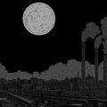 Industrial Nightscape Mural Wallpaper — Stark Lunar Skyline Mural Wallpaper - room preview 02