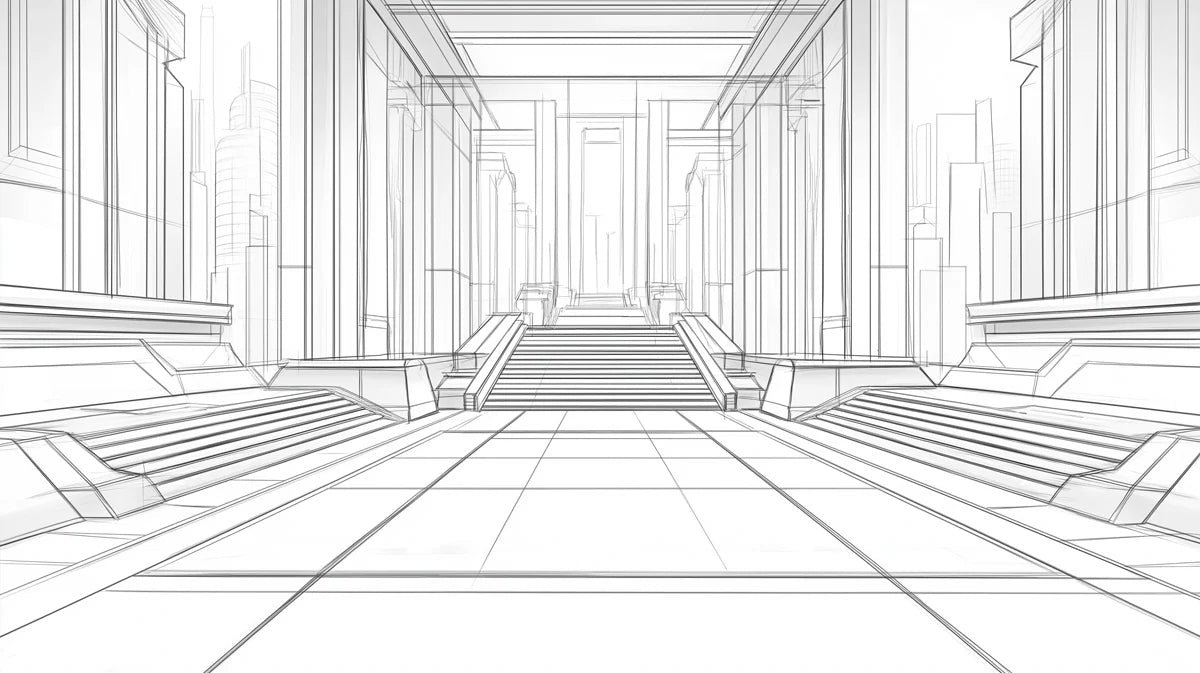 Architectural Hallway Line Art Mural Wallpaper — Minimalist Sketch Mural Wallpaper - room preview 02