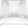 Architectural Hallway Line Art Mural Wallpaper — Minimalist Sketch Mural Wallpaper - room preview 02