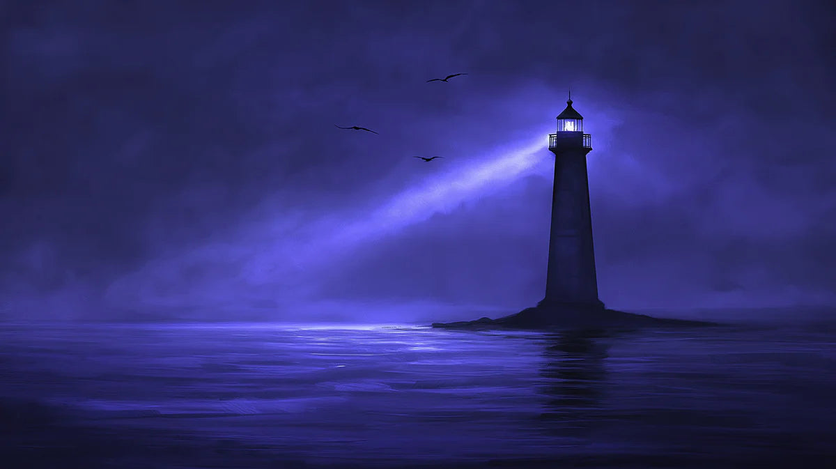 Midnight Lighthouse Mural Wallpaper — Ethereal Coastal Scene Mural Wallpaper - room preview 02