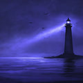 Midnight Lighthouse Mural Wallpaper — Ethereal Coastal Scene Mural Wallpaper - room preview 02