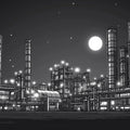 Industrial Nightscape Mural Wallpaper — Monochrome Factory Scene Mural Wallpaper - room preview 02