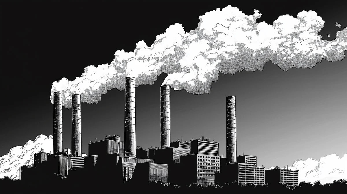 Industrial Factory Mural Wallpaper — Etched Monochrome Cityscape Mural Wallpaper - room preview 02