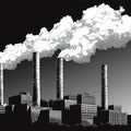 Industrial Factory Mural Wallpaper — Etched Monochrome Cityscape Mural Wallpaper - room preview 02