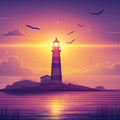 Coastal Lighthouse Sunset Mural Wallpaper — Dreamy Horizon Scene Mural Wallpaper - room preview 02