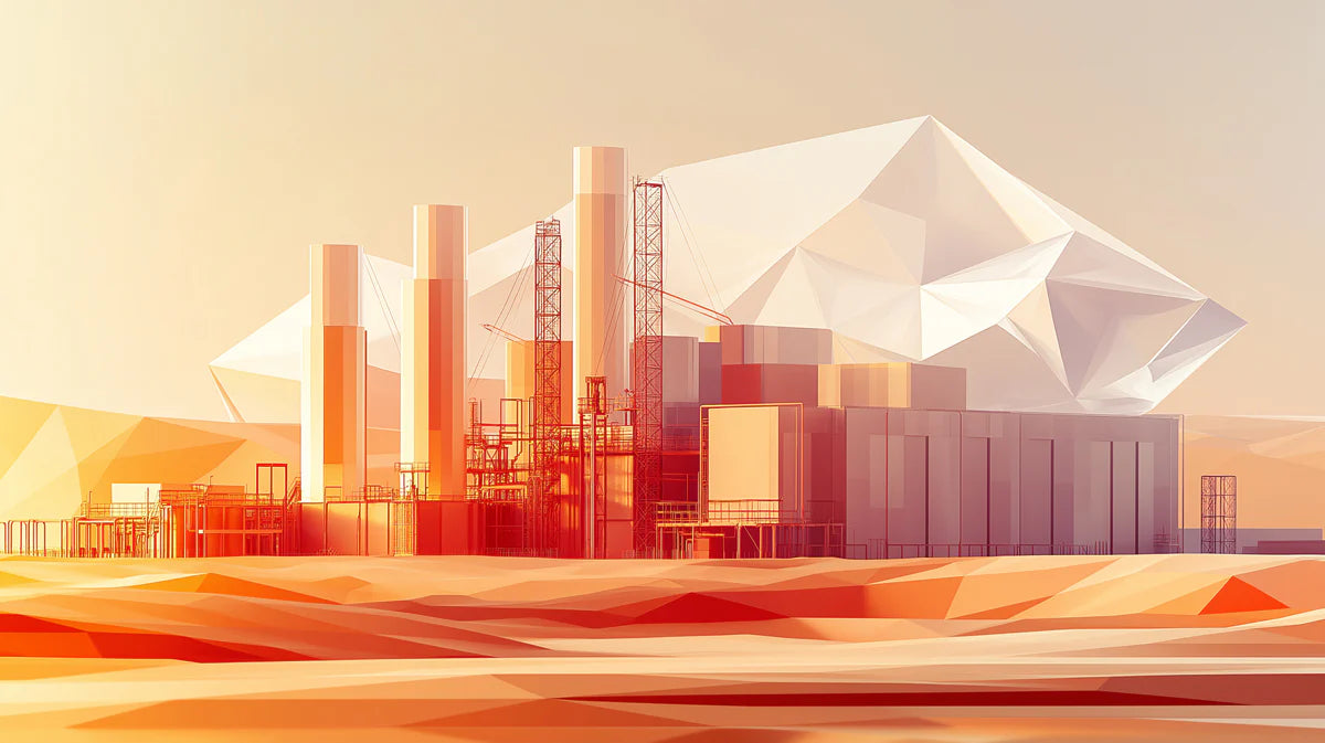 Geometric Industrial Landscape Mural Wallpaper — Warm Sunset Hues Mural Wallpaper - room preview 02