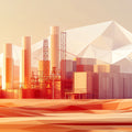 Geometric Industrial Landscape Mural Wallpaper — Warm Sunset Hues Mural Wallpaper - room preview 02