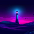 Neon Lighthouse Night Mural Wallpaper — Cinematic Coastal Art Mural Wallpaper - room preview 02