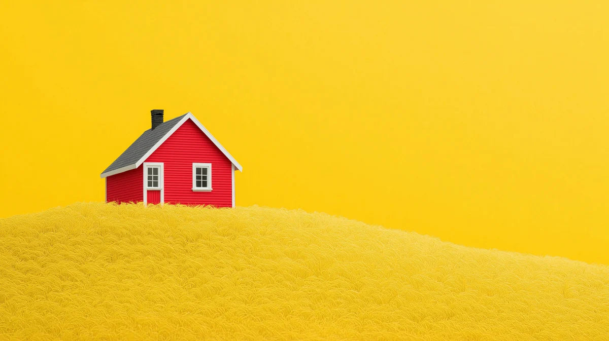 Minimalist Red House on Golden Hill Mural Wallpaper - room preview 02