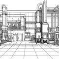 Industrial Blueprint Line Art Mural Wallpaper — Minimalist Factory Mural Wallpaper - room preview 02