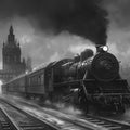 Vintage Steam Train Mural Wallpaper — Moody Industrial Landscape Mural Wallpaper - room preview 02