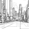 Industrial Complex Sketch Mural Wallpaper — Modern Urban Line Art Mural Wallpaper - room preview 02