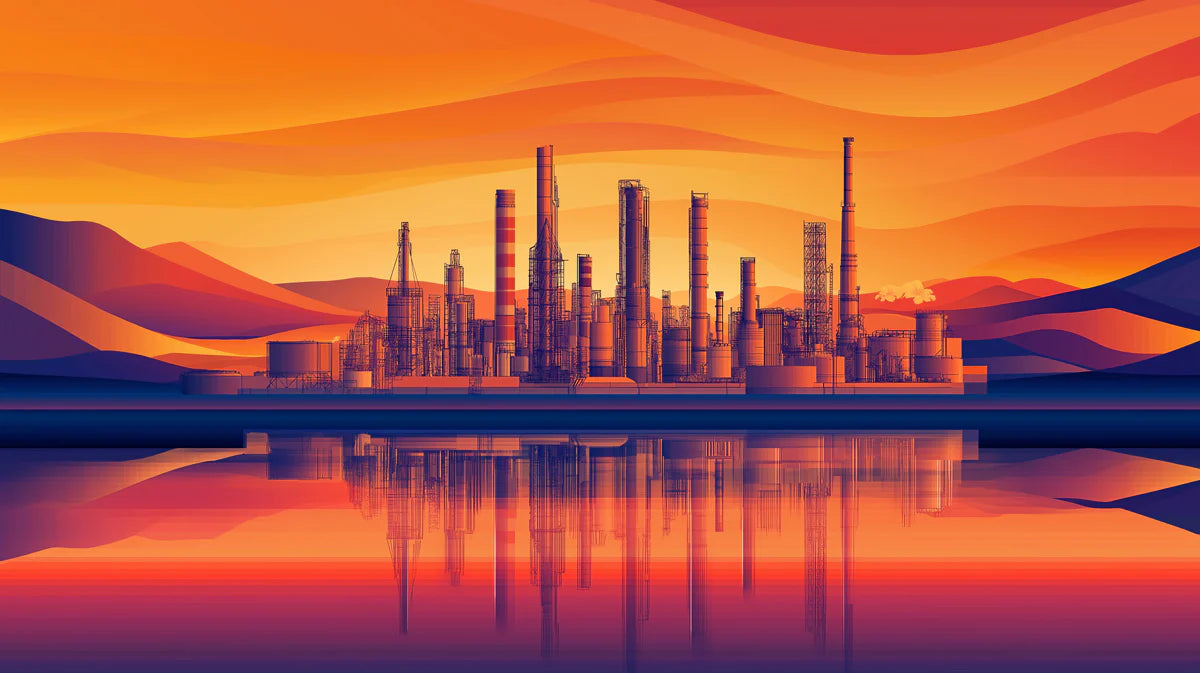 Industrial Sunset Skyline Mural Wallpaper in Vibrant Ombre Mural Wallpaper - room preview 02