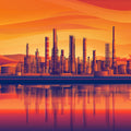 Industrial Sunset Skyline Mural Wallpaper in Vibrant Ombre Mural Wallpaper - room preview 02