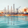 Industrial Low Poly Coastline Mural Wallpaper — Geometric Modern Mural Wallpaper - room preview 02