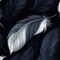 Floating Monochrome Feather Mural Wallpaper — Moody Artistic Pattern Mural Wallpaper - room preview 02
