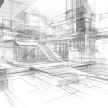 Architectural Sketch Mural Wallpaper — Modern Monochrome Blueprint Mural Wallpaper - room preview 02