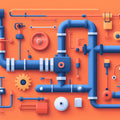 Industrial Blueprint Mural Wallpaper — Modern Geometric Art Mural Wallpaper - room preview 02