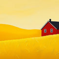 Stylized Red House in Golden Field Mural Wallpaper — Minimalist Decor Mural Wallpaper - room preview 02