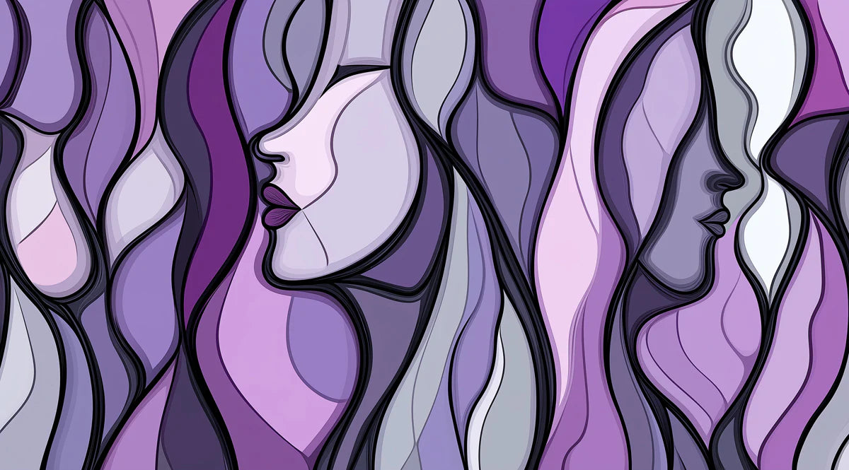 Abstract Figurative Mural Wallpaper in Fluid Lavender and Gray Mural Wallpaper - room preview 02