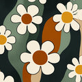 Retro Daisy Wave Mural Wallpaper — Mid-Century Botanical Design Mural Wallpaper - room preview 02