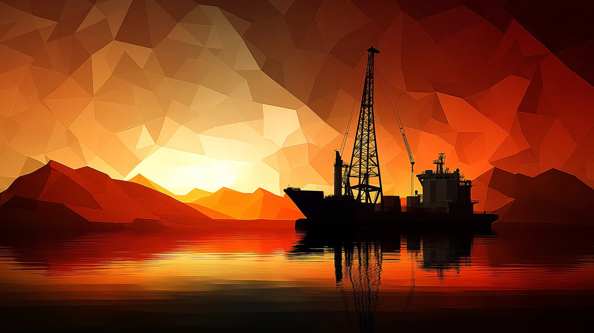 Industrial Sunset Harbor Mural Wallpaper — Low Poly Cargo Scene Mural Wallpaper - room preview 02