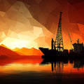 Industrial Sunset Harbor Mural Wallpaper — Low Poly Cargo Scene Mural Wallpaper - room preview 02