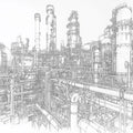 Industrial Complex Sketch Mural Wallpaper — Intricate Line Art Design Mural Wallpaper - room preview 02