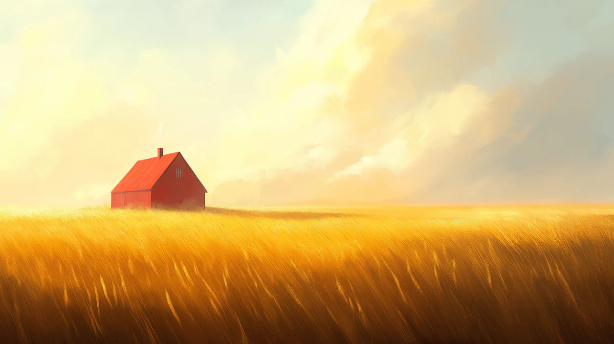 Golden Field House Mural Wallpaper — Ethereal Impressionist Decor Mural Wallpaper - room preview 02