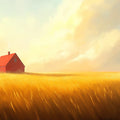 Golden Field House Mural Wallpaper — Ethereal Impressionist Decor Mural Wallpaper - room preview 02