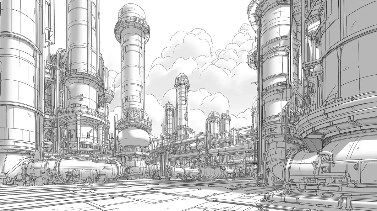 Industrial Factory Sketch Mural Wallpaper — Modern Architectural Line Art Mural Wallpaper - room preview 02