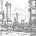 Industrial Factory Sketch Mural Wallpaper — Modern Architectural Line Art Mural Wallpaper - room preview 02