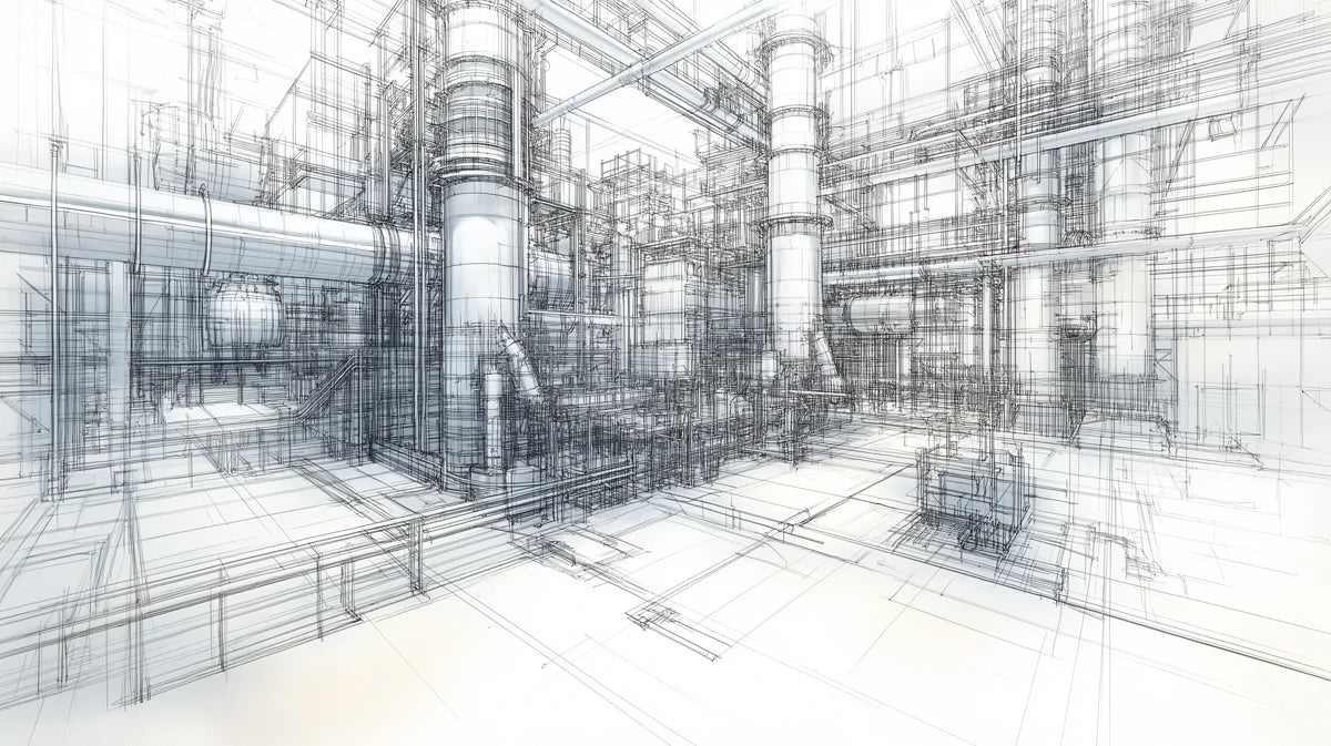 Industrial Blueprint Mural Wallpaper — Detailed Sketch Design Mural Wallpaper - room preview 02