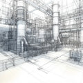 Industrial Blueprint Mural Wallpaper — Detailed Sketch Design Mural Wallpaper - room preview 02