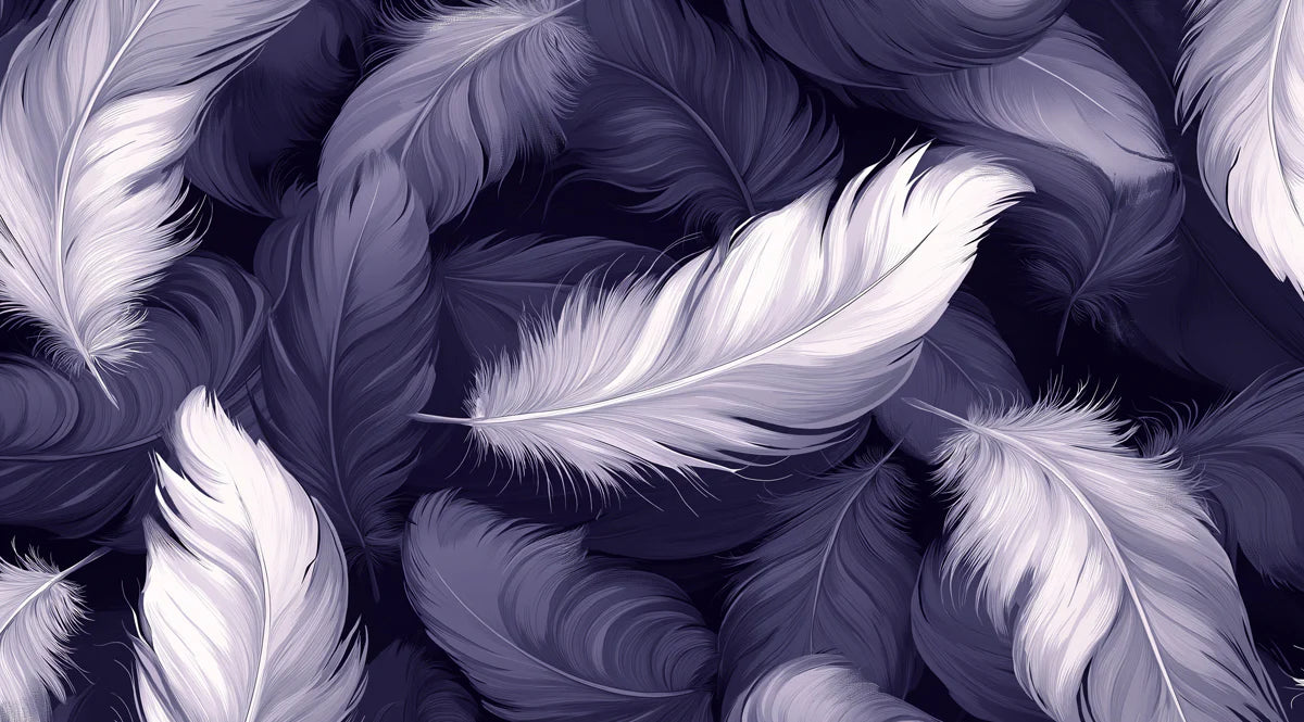 Floating Purple Feather Mural Wallpaper — Ethereal Art Pattern Mural Wallpaper - room preview 02