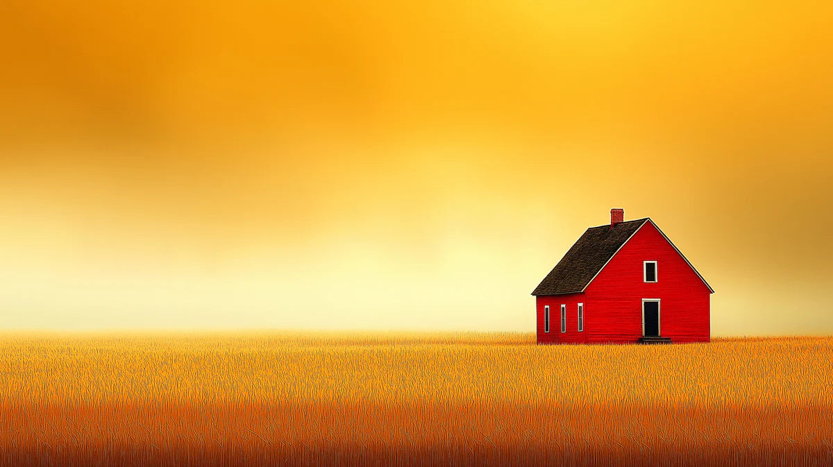 Minimalist Red Farmhouse Mural Wallpaper in Golden Fields Mural Wallpaper - room preview 02